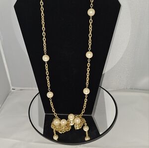 Vintage Gold Tone Filigree Faux Pearl Necklace